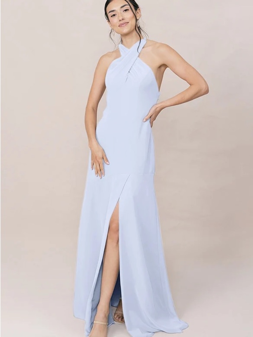 Revelry Periwinkle Halter Maxi Gown with Front Slit